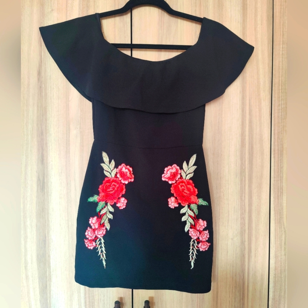Haute Rogue Black Floral Off-Shoulder Dress